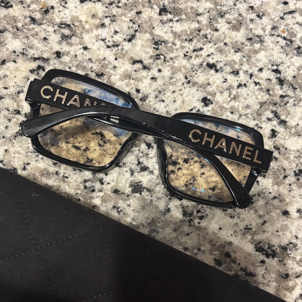 CHANEL Black Logo Thick-Frame Eyeglasses